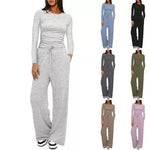 Women's Long Sleeve Top and Wide Leg Pants Set