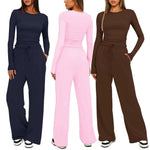 Women's Long Sleeve Top and Wide Leg Pants Set