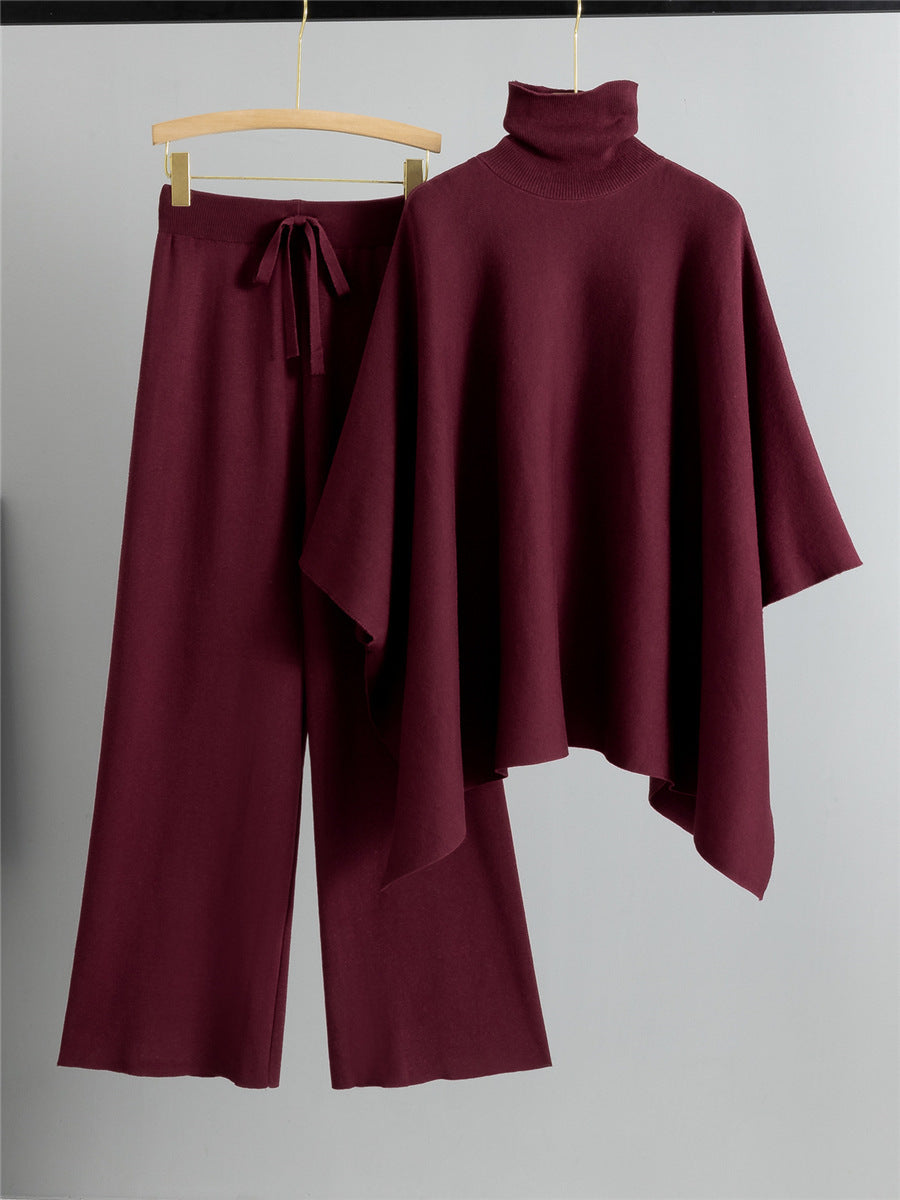 Women's Two Piece Cape Sweater Set with Wide Leg Pants