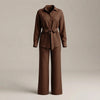 Women's Relaxed Two-Piece Pants Set Long Sleeve Button-Down Top & Wide-Leg Pants