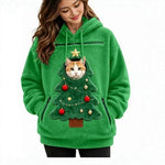 Women's Christmas Fleece Hoodie with Pet Pocket, Holiday Print Pullover