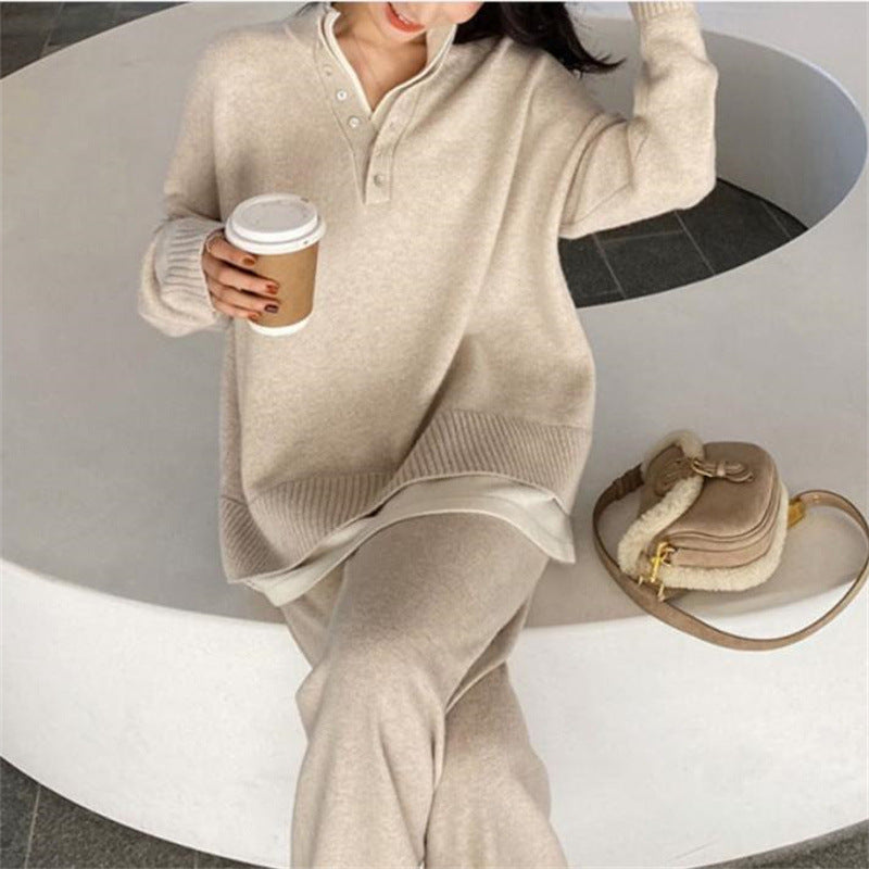 Women's Two Piece Knit Sweater and Wide Leg Pants Matching Set