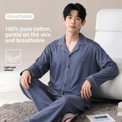 Men's 100% Cotton Button Down Pajama Set with Long Sleeves and Pants