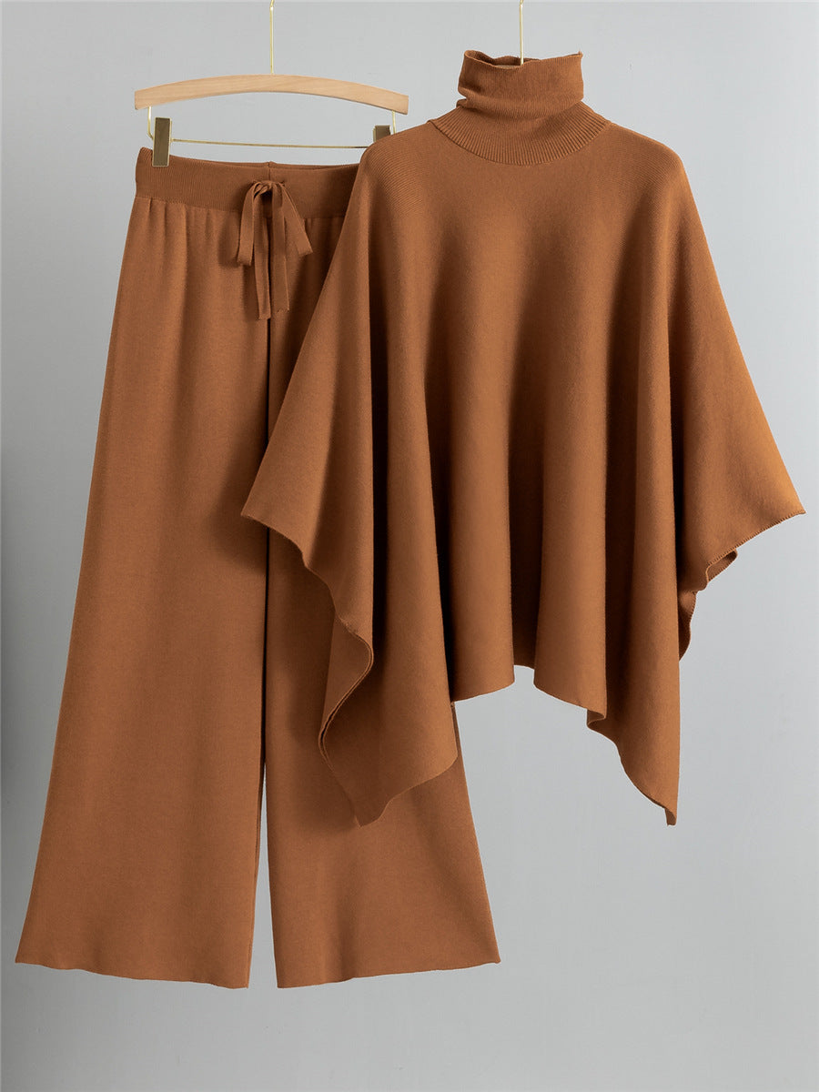 Women's Two Piece Cape Sweater Set with Wide Leg Pants