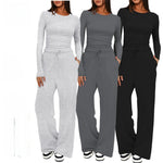 Women's Long Sleeve Top and Wide Leg Pants Set
